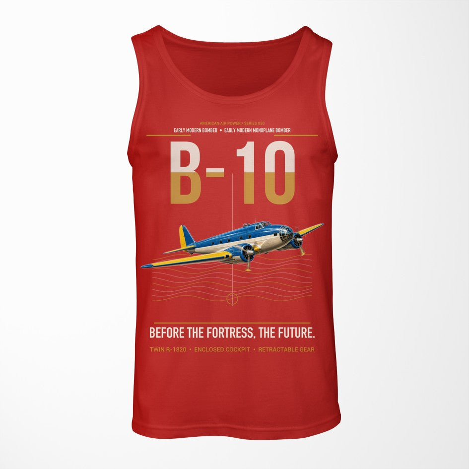Martin B-10 design on red tank top