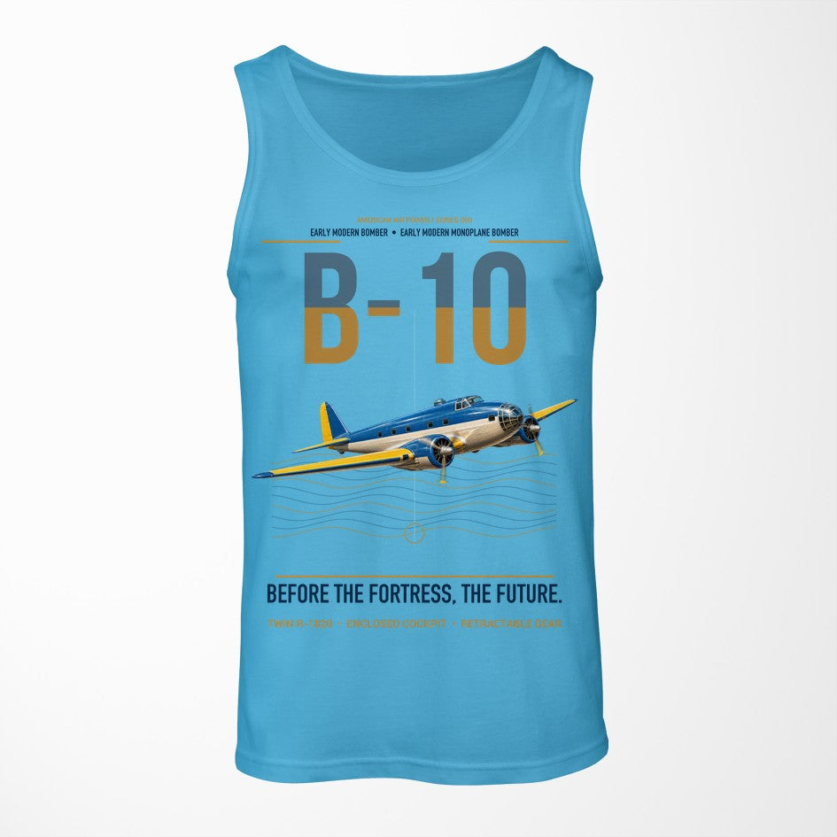 Martin B-10 design on sky blue tank top