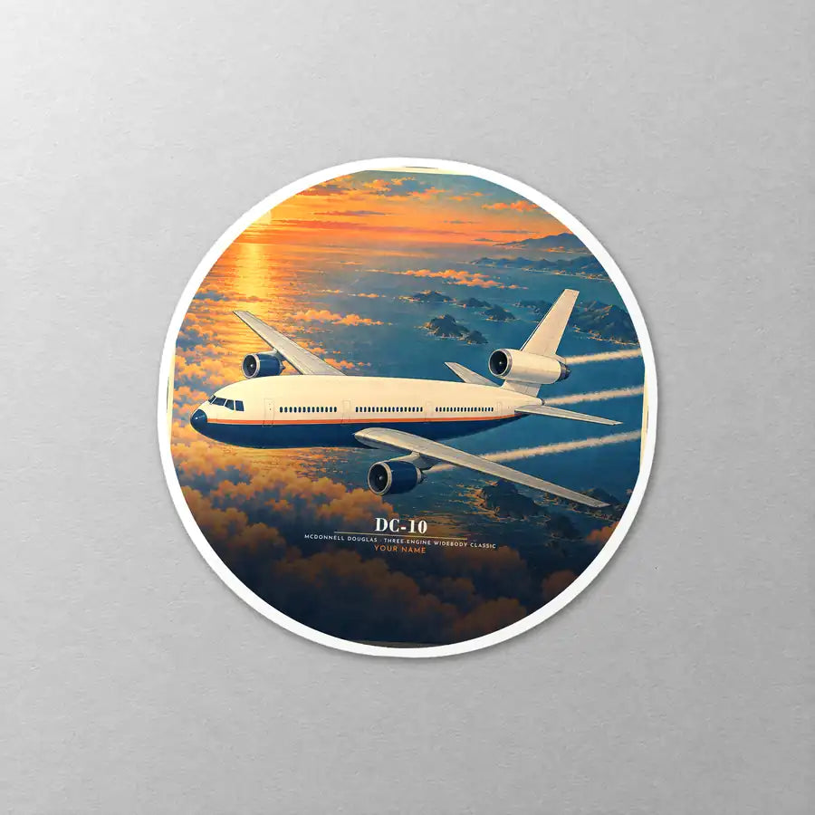 McDonnell Douglas DC-10 - 3D + Name - Circle Sticker - Close-up