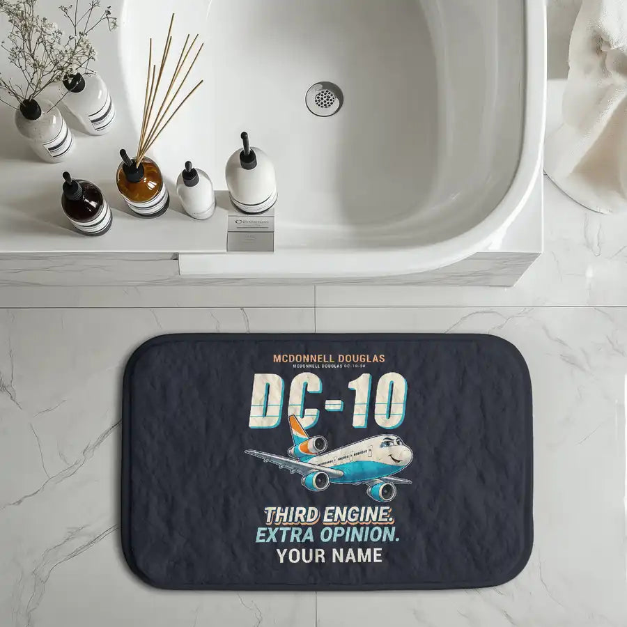 McDonnell Douglas DC-10 - Cartoon + Name - Bath Mat