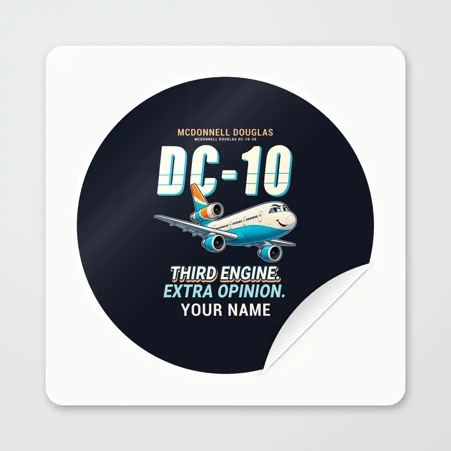 McDonnell Douglas DC-10 - Cartoon + Name - Circle Sticker - Peel