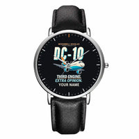 Thumbnail for McDonnell Douglas DC-10 - Cartoon + Name - Slim Leather - Silver and Black Leather Strap