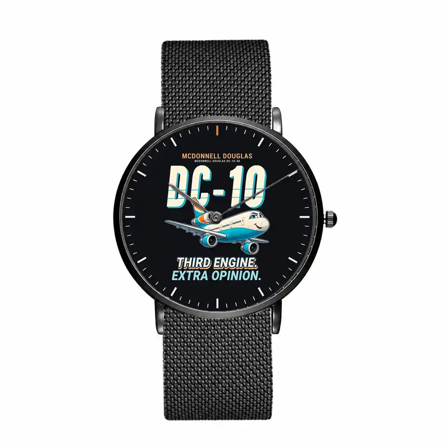 McDonnell Douglas DC-10 - Cartoon - Slim Mesh - Black and Stainless Steel Strap