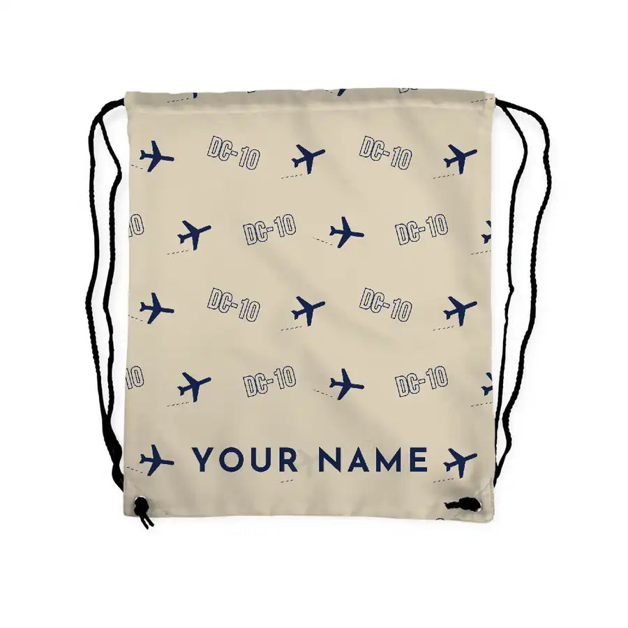 McDonnell Douglas DC-10 - Drawstring Bag - 3D Pattern + Name - Beige