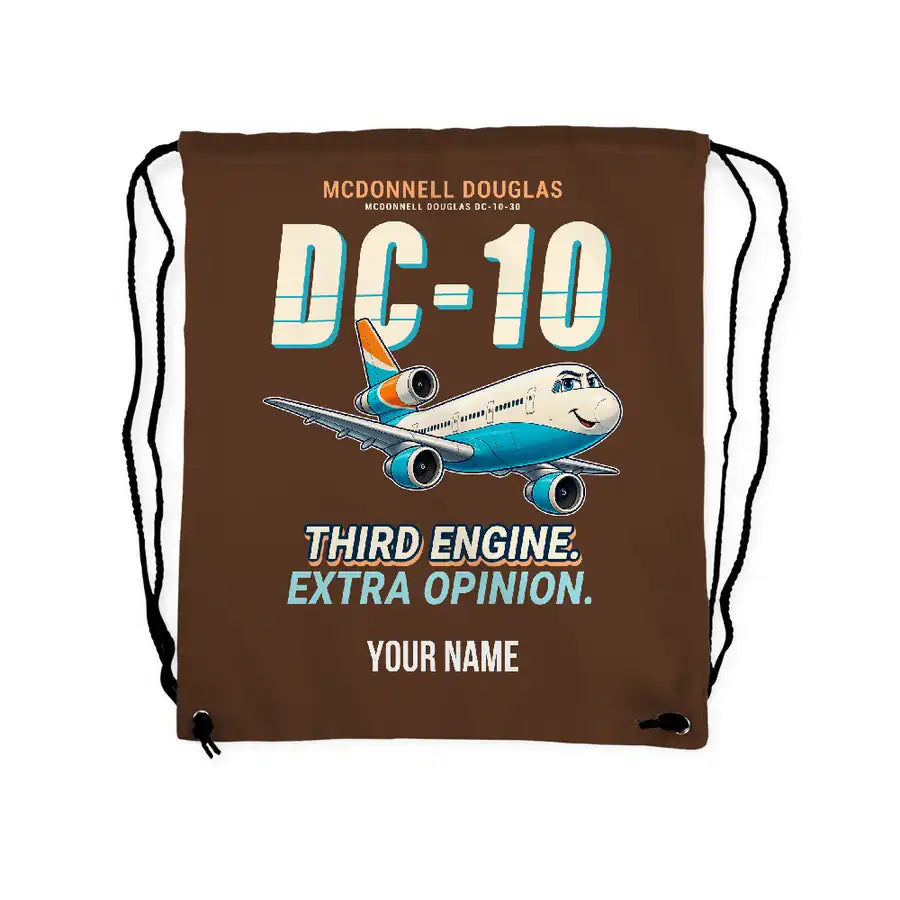 McDonnell Douglas DC-10 - Drawstring Bag - Cartoon + Name - Brown
