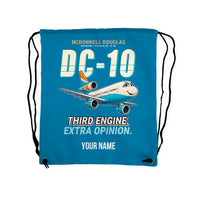 Thumbnail for McDonnell Douglas DC-10 - Drawstring Bag - Cartoon + Name - Light Blue