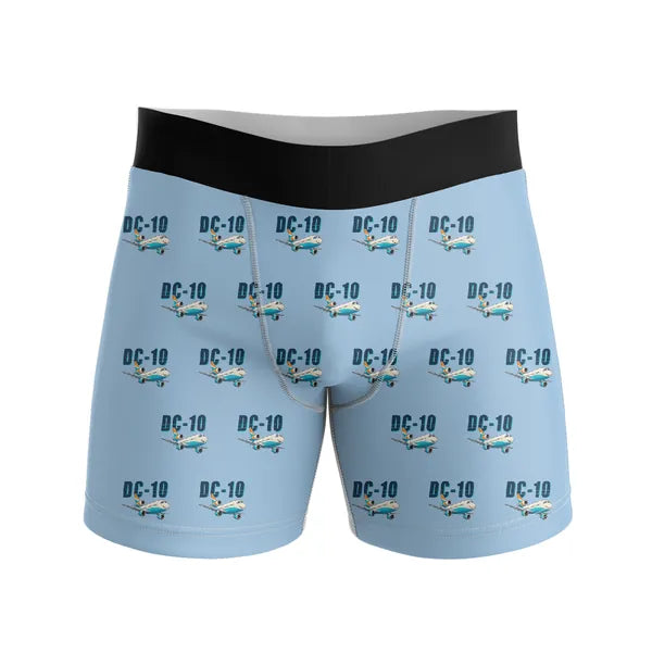 McDonnell Douglas DC-10 - Men Boxers - Cartoon Pattern - Light Blue