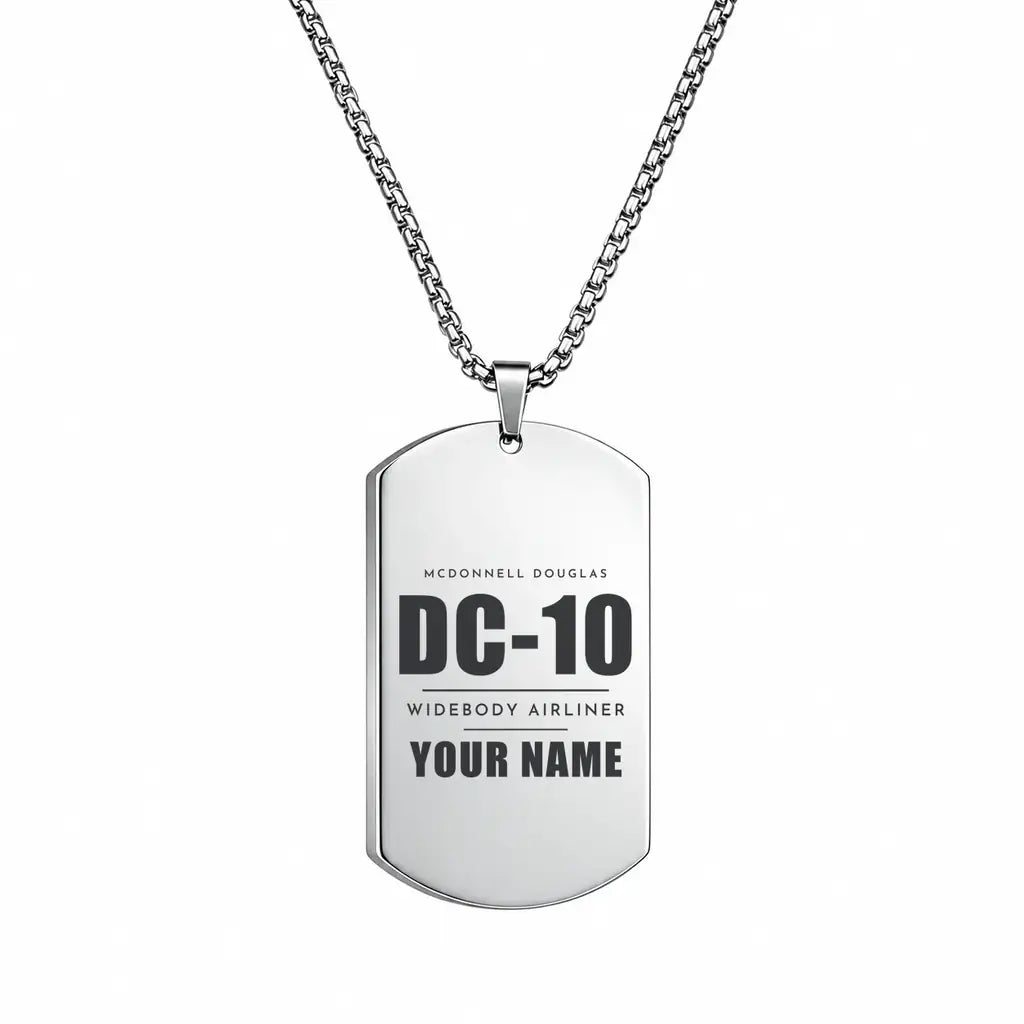 McDonnell Douglas DC-10 - Necklace - Tag + Name - Silver