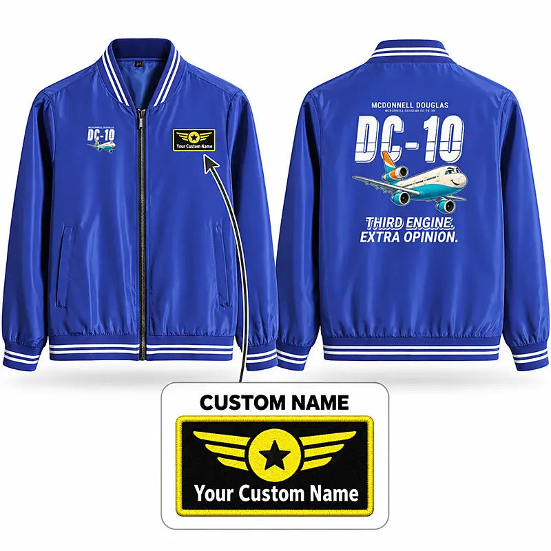 McDonnell Douglas DC-10 Stylish Jackets - Baseball Collar - Cartoon + Name - Royal Blue