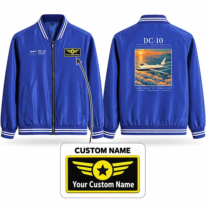 McDonnell Douglas DC-10 Stylish Jackets - Baseball Collar - Poster + Name - Royal Blue