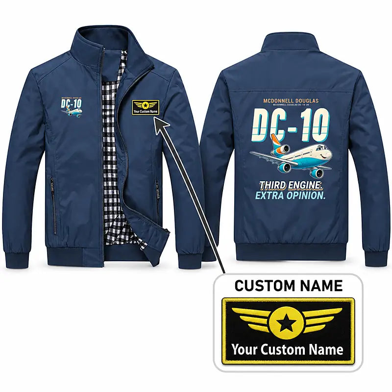McDonnell Douglas DC-10 Stylish Jackets - Stand Collar - Cartoon + Name - Navy Blue