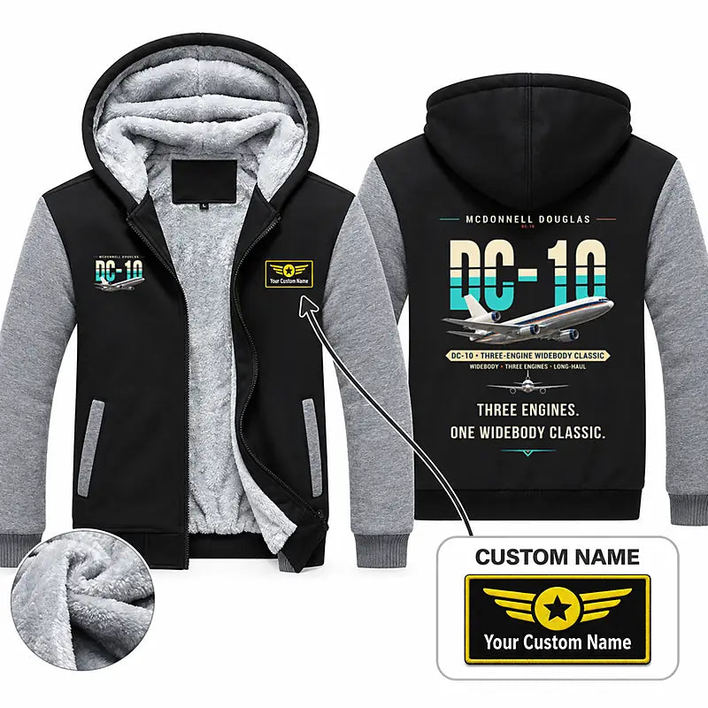 McDonnell Douglas DC-10 Zipped Sweatshirts - Original + Name - Black & Gray