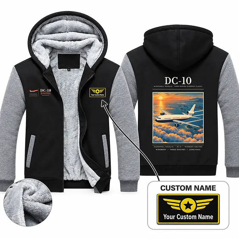 McDonnell Douglas DC-10 Zipped Sweatshirts - Poster + Name - Black & Gray