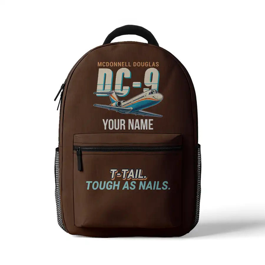 McDonnell Douglas DC-9-30 - 3D Backpack - Cartoon + Name - Brown