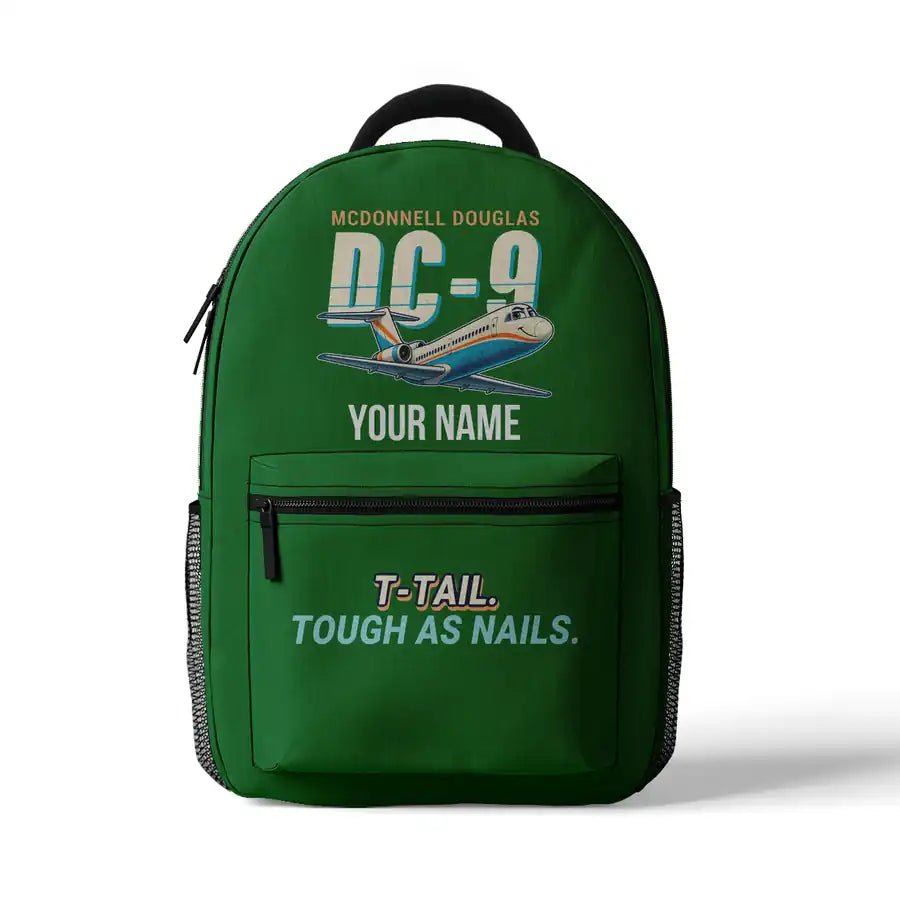 McDonnell Douglas DC-9-30 - 3D Backpack - Cartoon + Name - Green