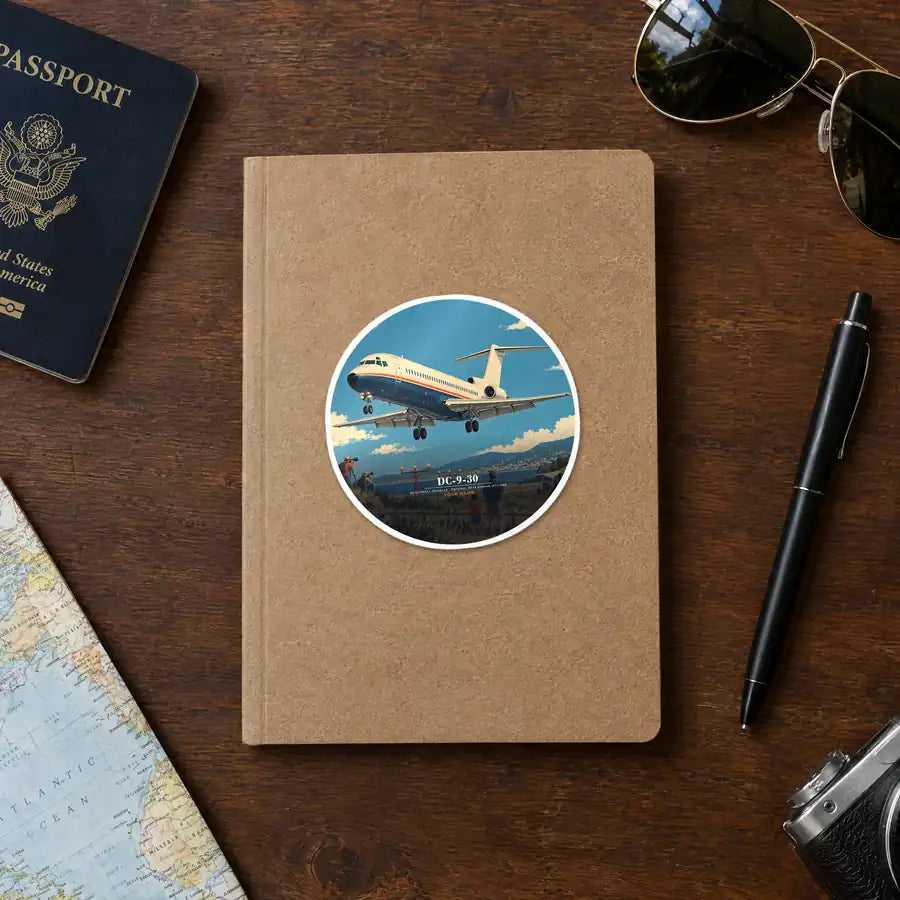 McDonnell Douglas DC-9-30 - 3D + Name - Circle Sticker - Notebook