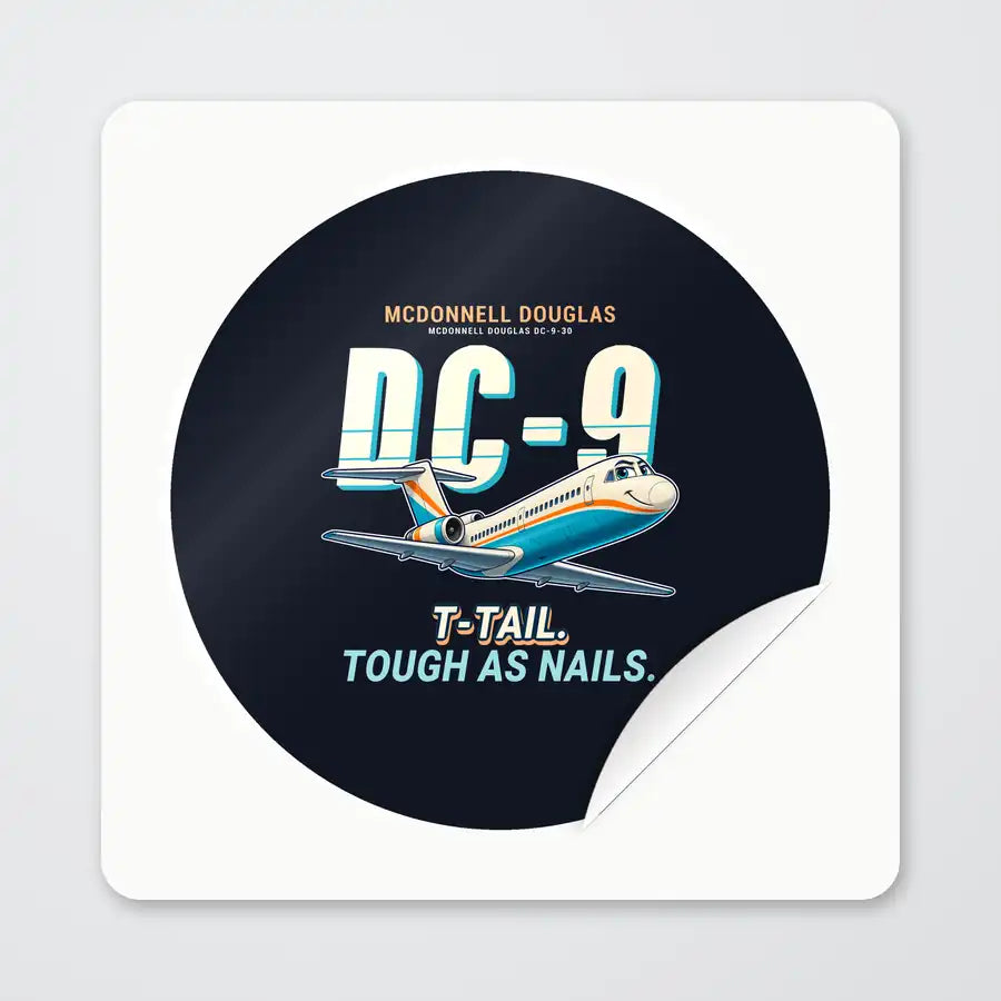 McDonnell Douglas DC-9-30 - Cartoon - Circle Sticker - Peel