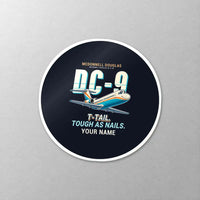Thumbnail for McDonnell Douglas DC-9-30 - Cartoon + Name - Circle Sticker - Close-up