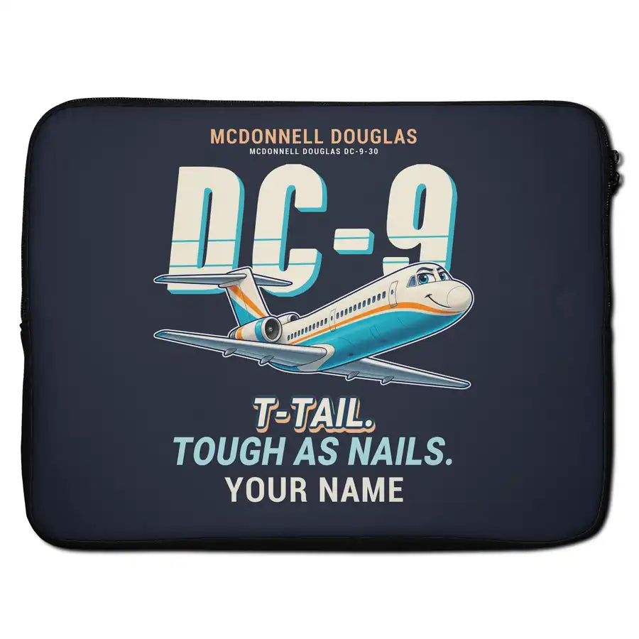 McDonnell Douglas DC-9-30 - Cartoon + Name - Laptop Sleeve