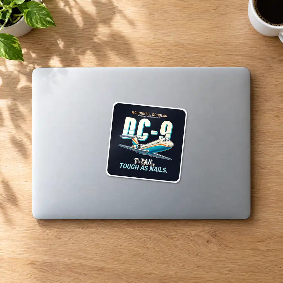 McDonnell Douglas DC-9-30 - Cartoon - Square Sticker - MacBook