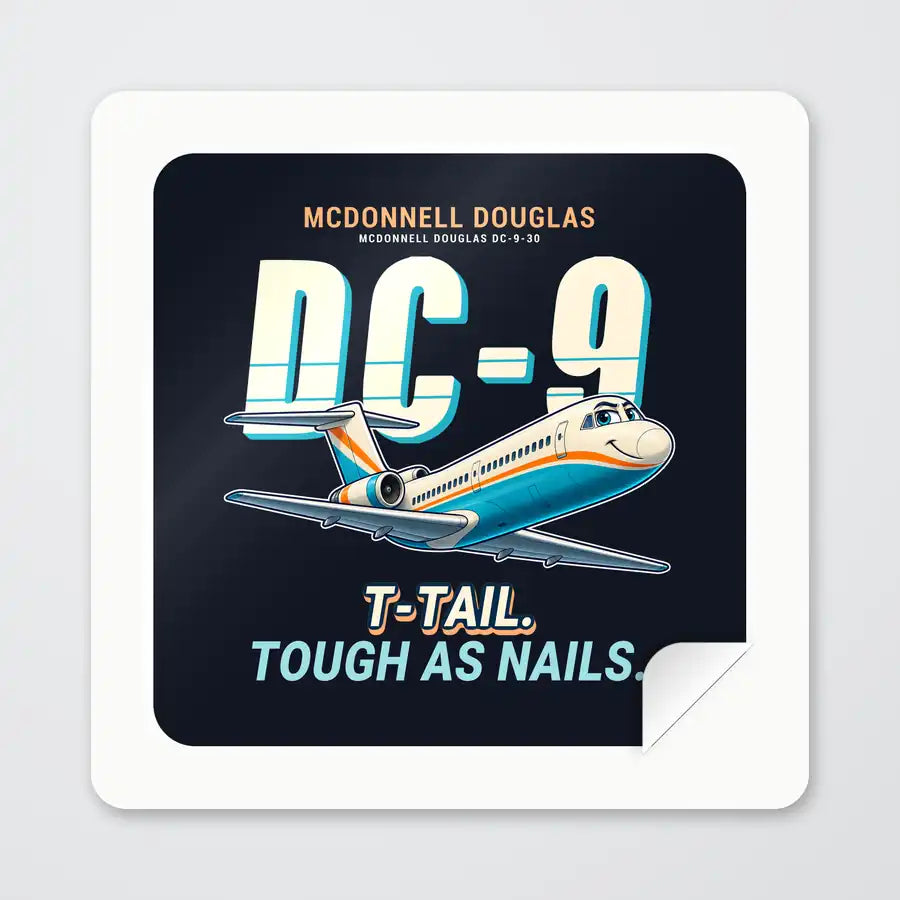 McDonnell Douglas DC-9-30 - Cartoon - Square Sticker - Peel