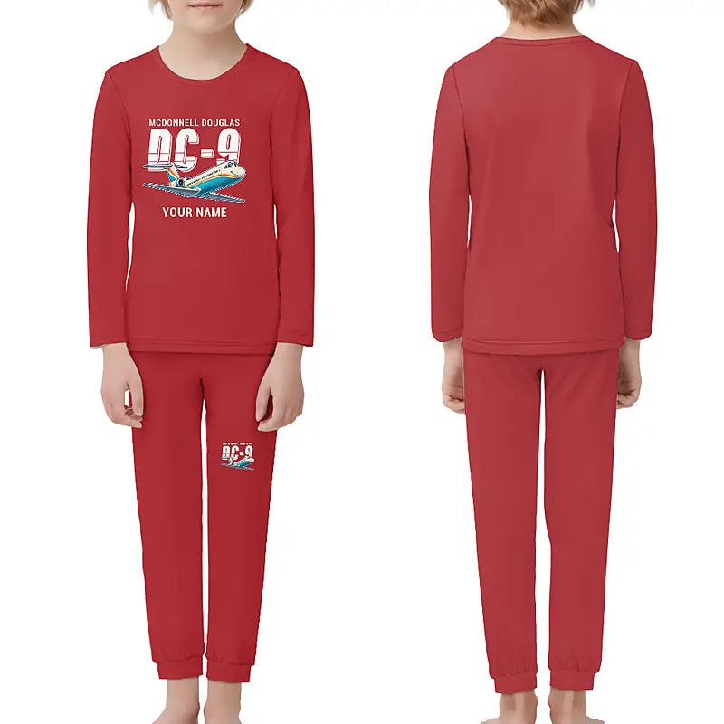 McDonnell Douglas DC-9-30 - Children Pajamas - Cartoon Chest + Name - Red