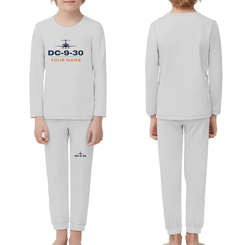 McDonnell Douglas DC-9-30 - Children Pajamas - Heritage Chest + Name - Light Gray