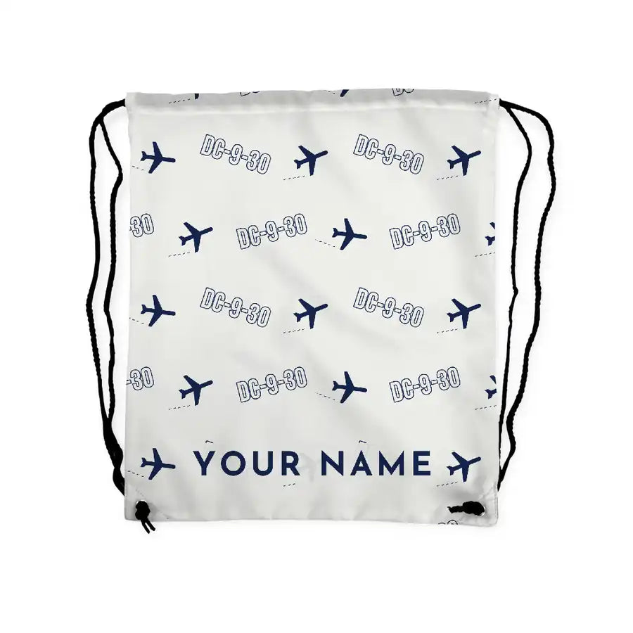 McDonnell Douglas DC-9-30 - Drawstring Bag - 3D Pattern + Name - White