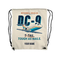 Thumbnail for McDonnell Douglas DC-9-30 - Drawstring Bag - Cartoon + Name - Beige