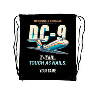 Thumbnail for McDonnell Douglas DC-9-30 - Drawstring Bag - Cartoon + Name - Black