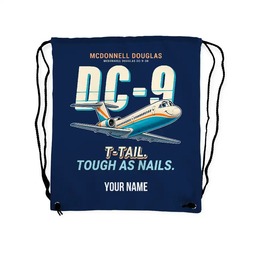 McDonnell Douglas DC-9-30 - Drawstring Bag - Cartoon + Name - Dark Blue