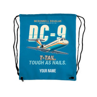 Thumbnail for McDonnell Douglas DC-9-30 - Drawstring Bag - Cartoon + Name - Light Blue