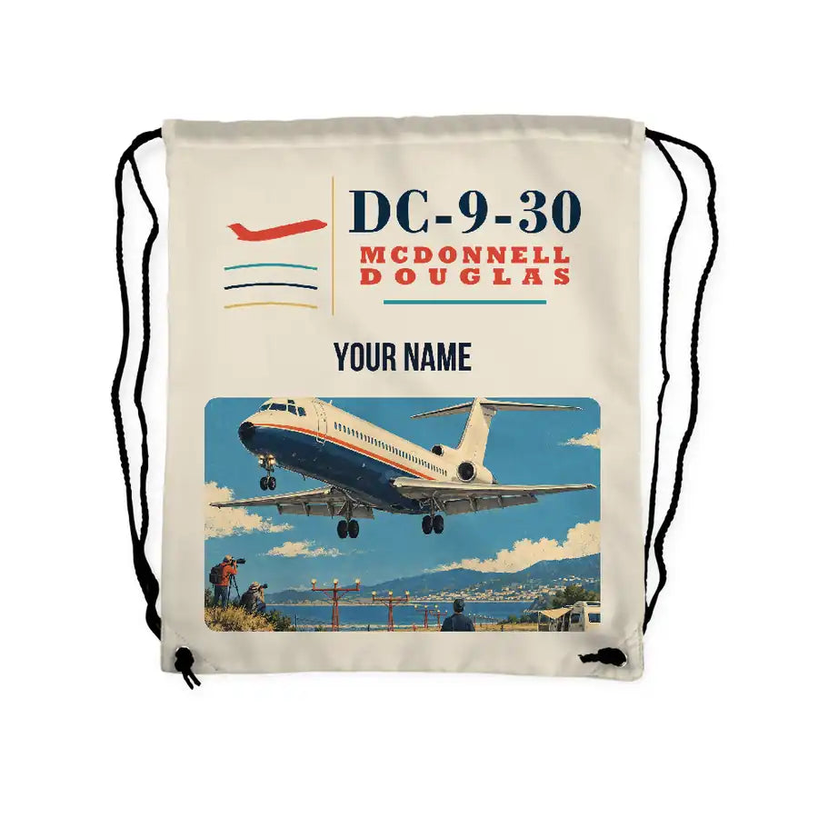 McDonnell Douglas DC-9-30 - Drawstring Bag - Classic + Name - Beige