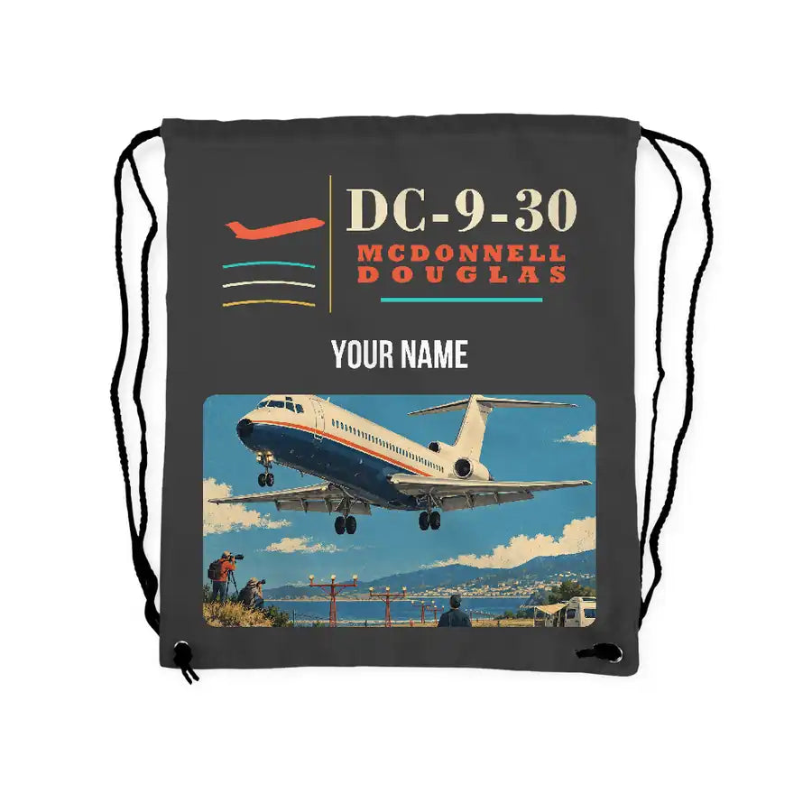 McDonnell Douglas DC-9-30 - Drawstring Bag - Classic + Name - Gray