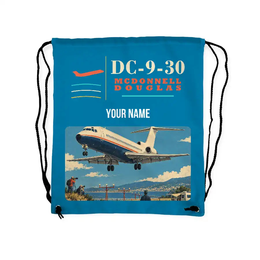 McDonnell Douglas DC-9-30 - Drawstring Bag - Classic + Name - Light Blue