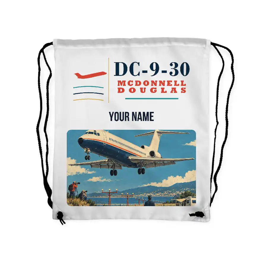 McDonnell Douglas DC-9-30 - Drawstring Bag - Classic + Name - White