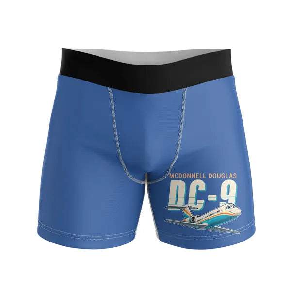 McDonnell Douglas DC-9-30 - Men Boxers - Cartoon - Blue