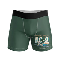Thumbnail for McDonnell Douglas DC-9-30 - Men Boxers - Cartoon + Name - Dark Green