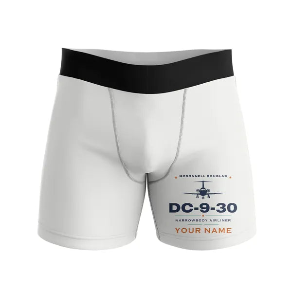 McDonnell Douglas DC-9-30 - Men Boxers - Heritage + Name - White
