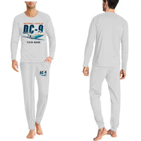 Thumbnail for McDonnell Douglas DC-9-30 - Men Pajamas - Cartoon Chest + Name - Light Gray