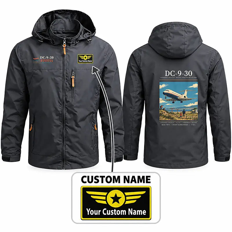 McDonnell Douglas DC-9-30 Stylish Jackets - Hooded Windbreaker - Poster + Name - Charcoal