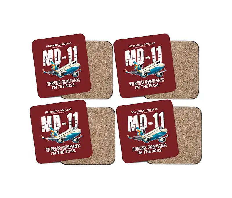 McDonnell Douglas MD-11 - Cartoon - Coaster Set - Dark Red