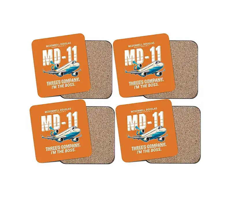 McDonnell Douglas MD-11 - Cartoon - Coaster Set - Orange