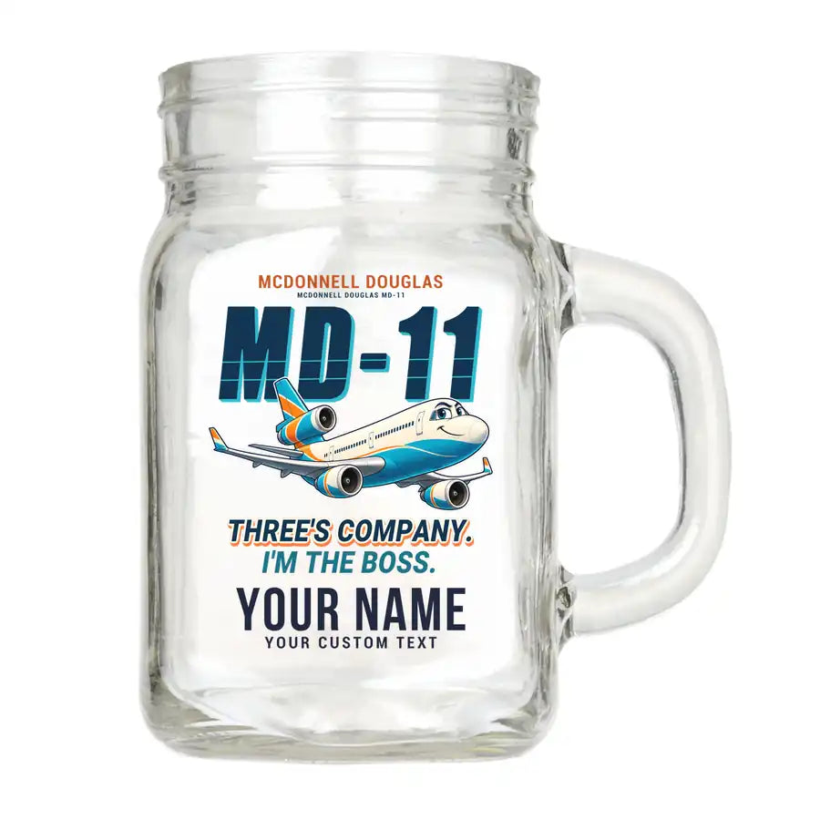 McDonnell Douglas MD-11 - Cartoon + Name - Cocktail Glass (Mason Jar)