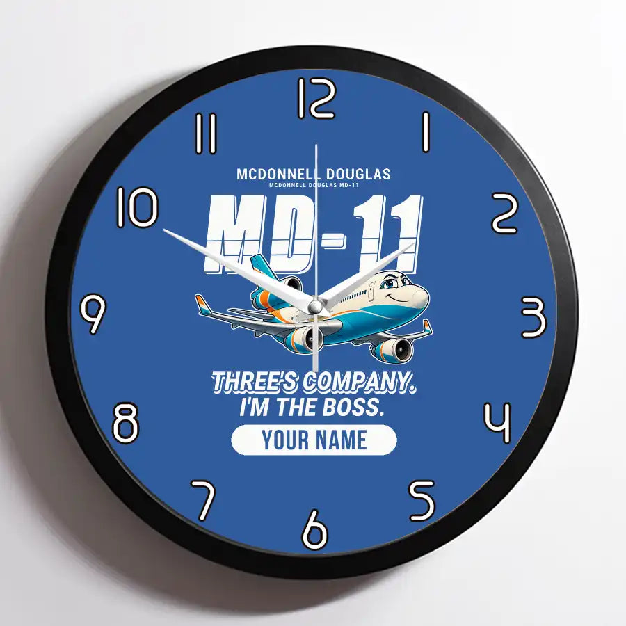 McDonnell Douglas MD-11 - Cartoon + Name - Framed - Blue