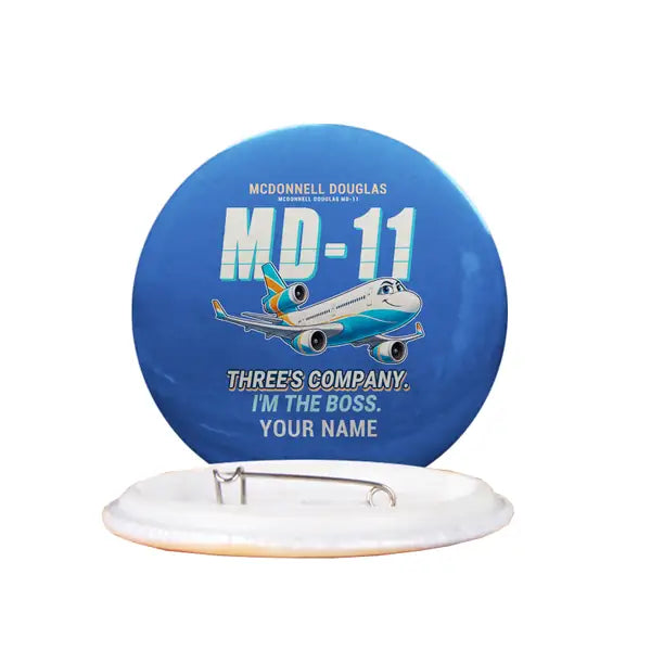 McDonnell Douglas MD-11 - Cartoon + Name - Pin - Blue
