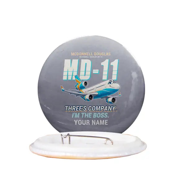 McDonnell Douglas MD-11 - Cartoon + Name - Pin - Gray