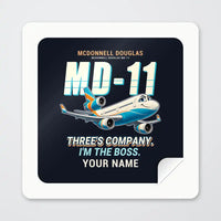 Thumbnail for McDonnell Douglas MD-11 - Cartoon + Name - Square Sticker - Peel