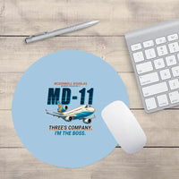 Thumbnail for McDonnell Douglas MD-11 - Cartoon - Round Mouse Pad - Light Blue