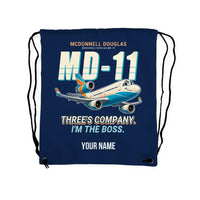 Thumbnail for McDonnell Douglas MD-11 - Drawstring Bag - Cartoon + Name - Dark Blue